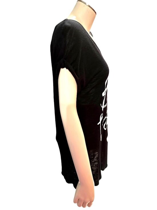 Apt 9 Medium Black Bon Voyage Graphic Tees Slub Knit Pariscore Casual Streetwear - Picture 4 of 9